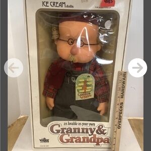Granny & Grandpa Plush Doll - Red Plaid Shirt, Gray Overalls